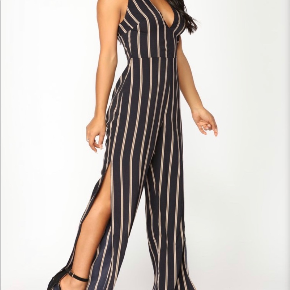 Brand New Navy Striped Jumpsuit